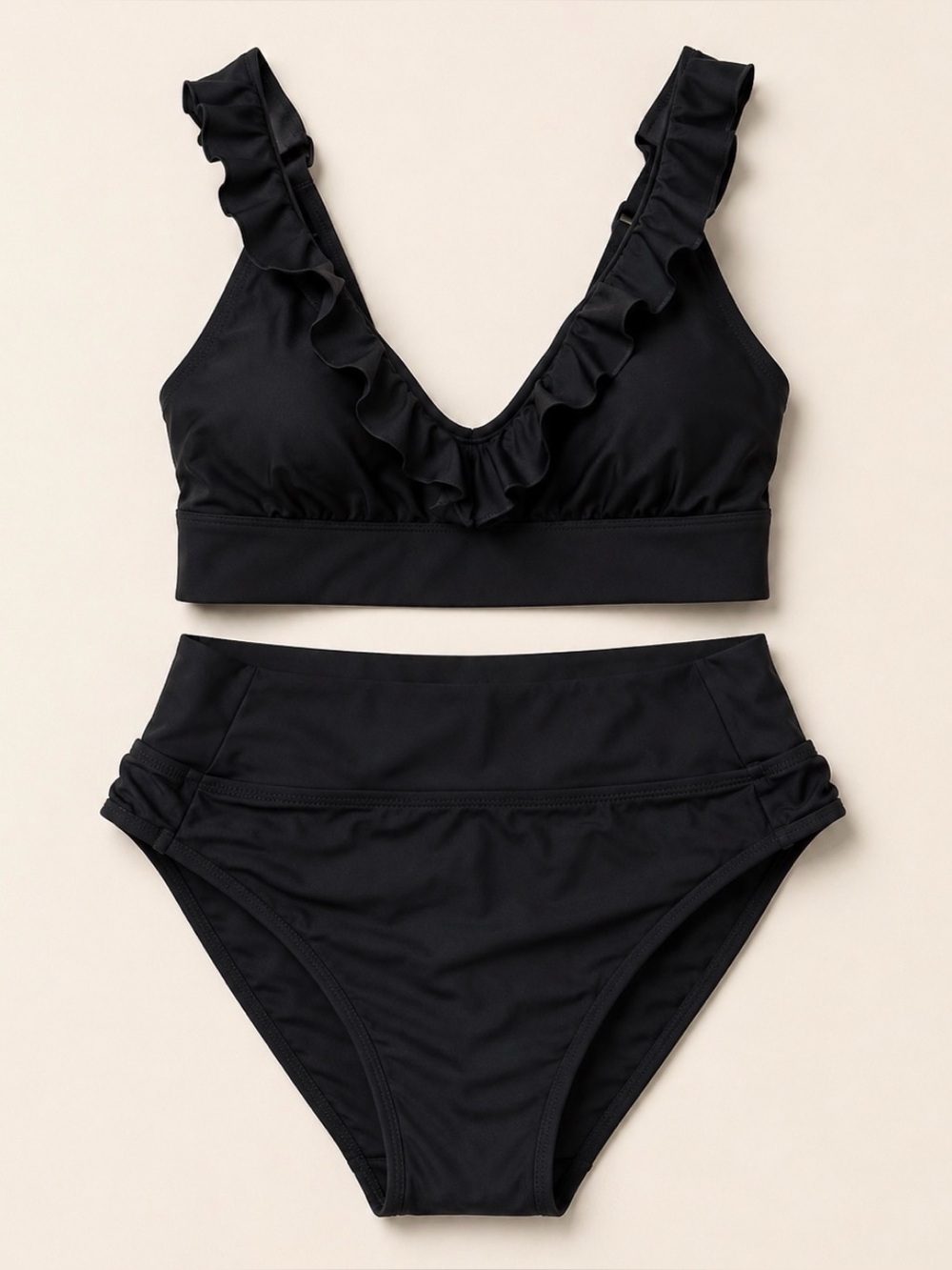 knix Black Ruffled V-Neck Two-Piece Swim Set